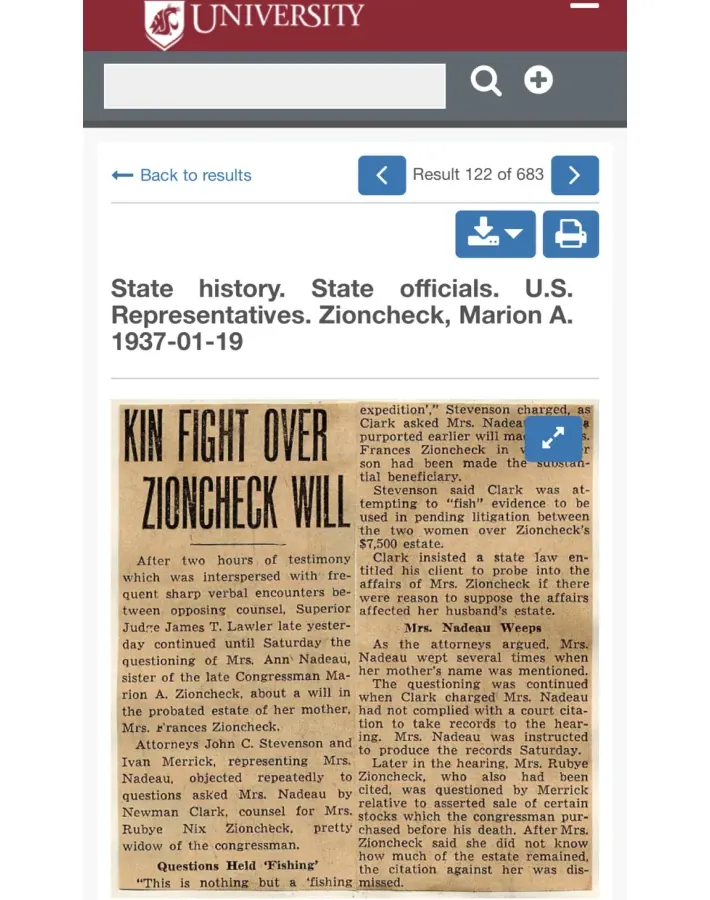 Archive plate of a clipping headed Kin Fight Over Zioncheck Will