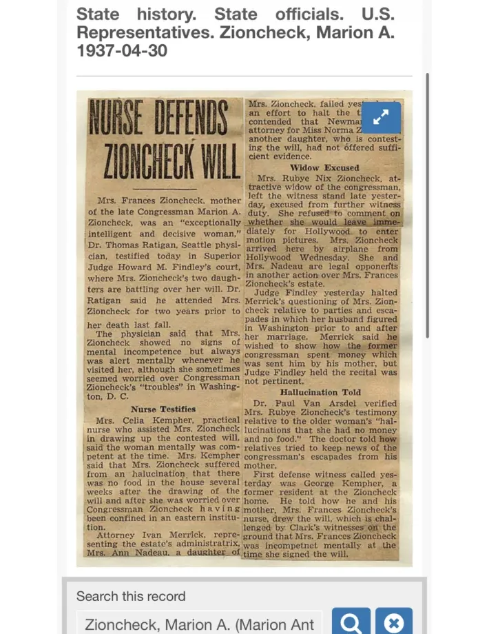 Archive plate of a clipping headed Nurse Defends Zioncheck Will
