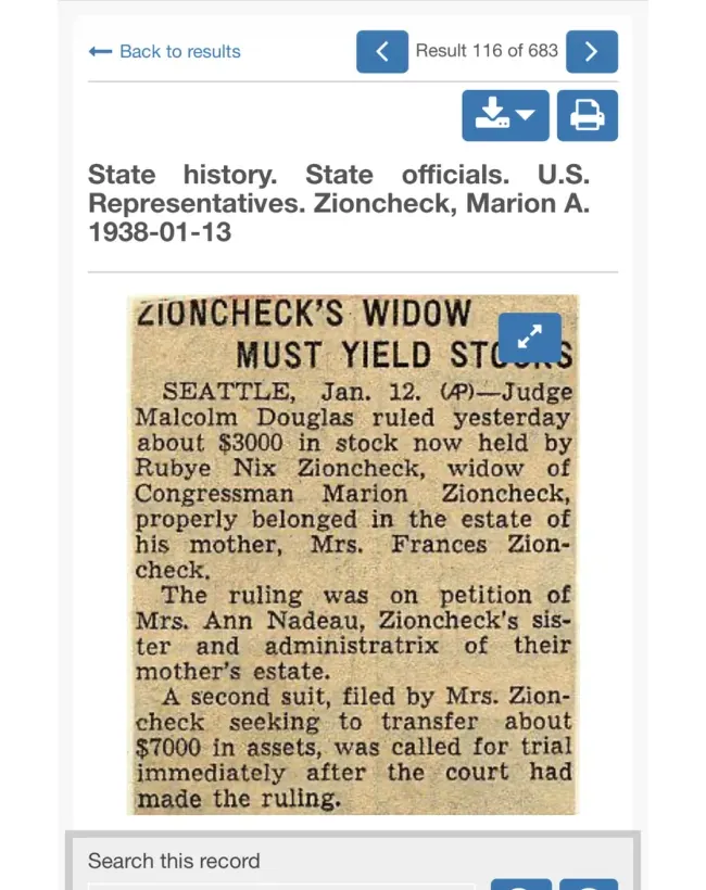 Archive plate of a clipping headed Zioncheck’s Widow Must Yield Stocks